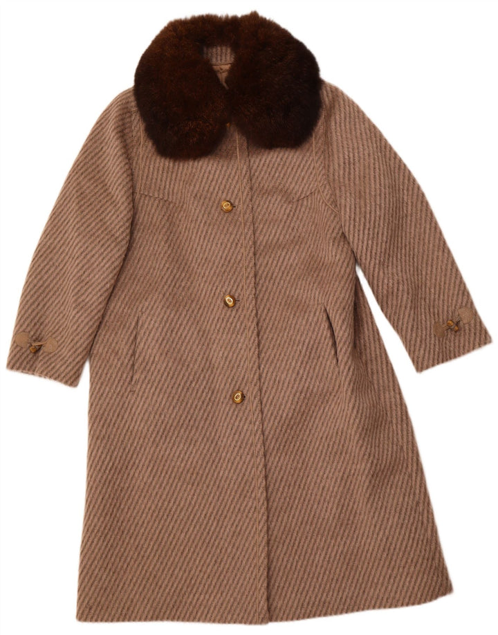 PELLICCERIA Womens Overcoat UK 14 Large Beige Striped New Wool