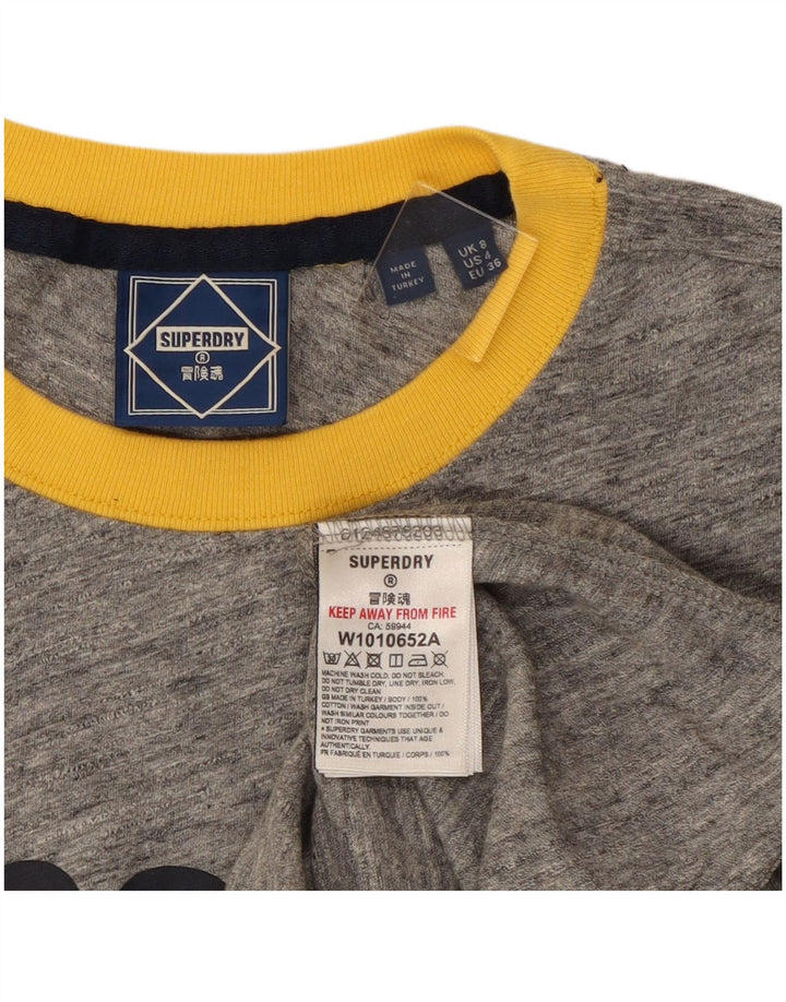 SUPERDRY Womens Graphic T-Shirt Top UK 8 Small Grey Flecked Cotton