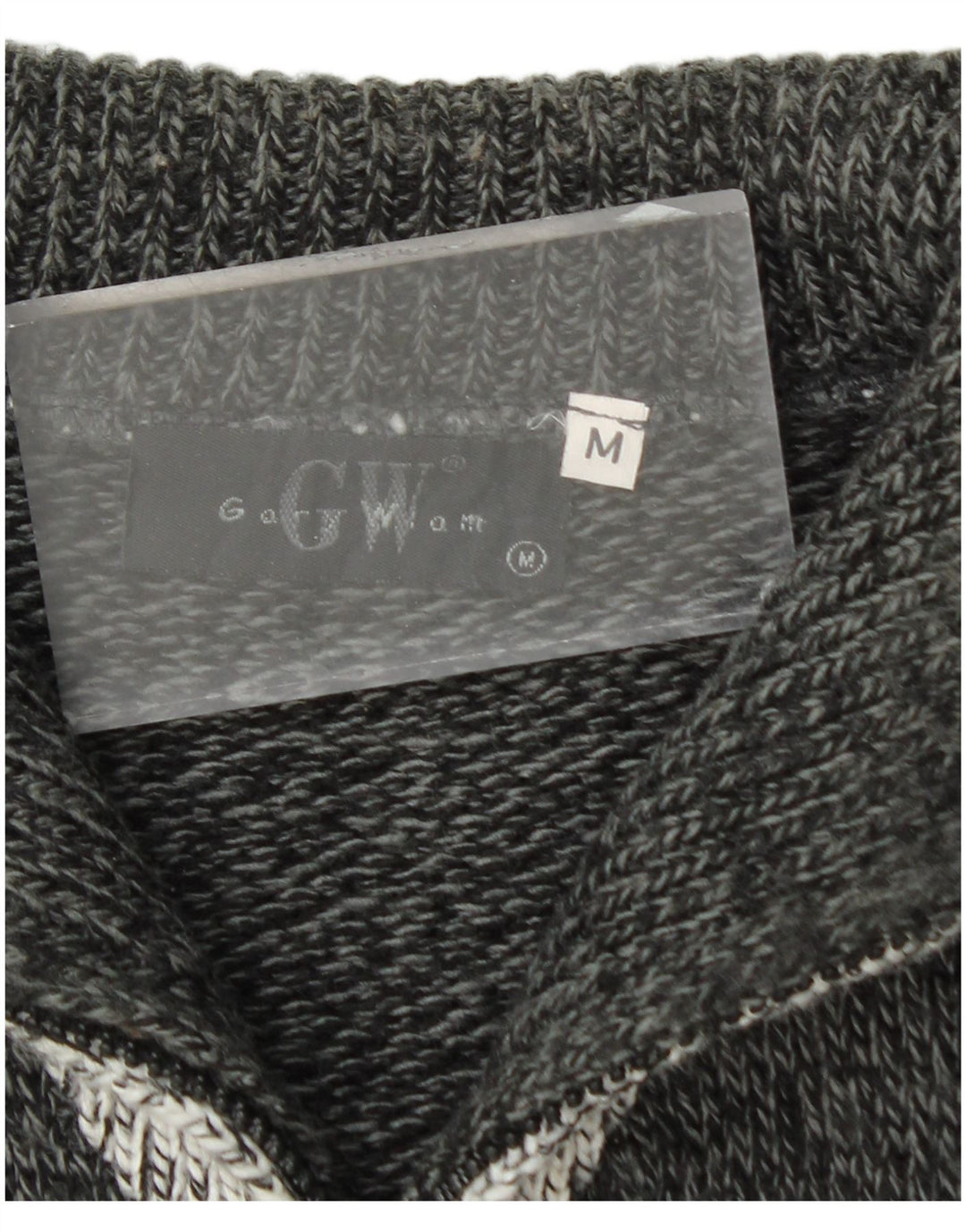 Vintage Mens Zip Neck Jumper Sweater Medium Grey Striped Acrylic