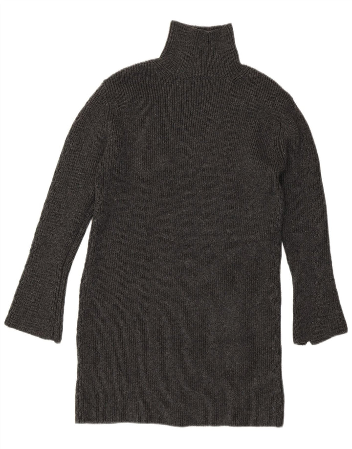 Zara Womens Longline Roll Neck Jumper Sweater UK 8 Small Grey Acrylic
