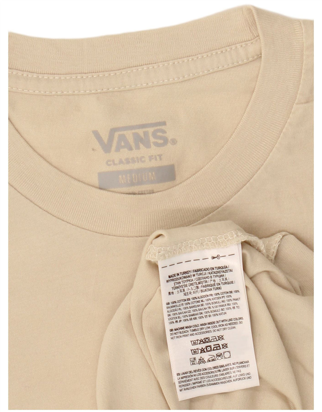 Vans Mens Classic Fit Graphic T-Shirt Top Medium Beige Cotton