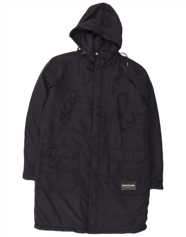 Calvin Klein Jeans Mens Hooded Padded Coat UK 40 Large Navy Blue Polyester