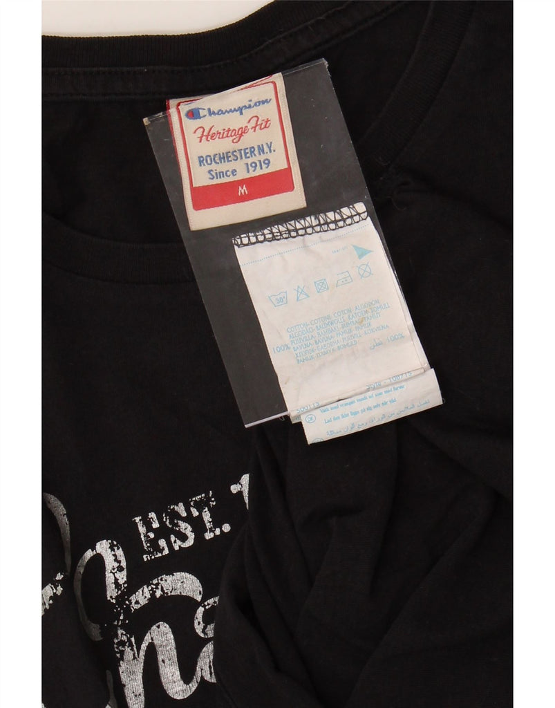 CHAMPION Womens Heritage Fit Graphic T-Shirt Top UK 12 Medium Black Cotton Vintage Champion and Second-Hand Champion from Messina Hembry 