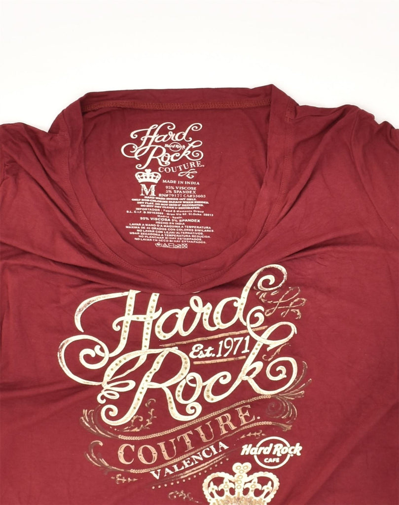 HARD ROCK CAFE Womens Valencia Graphic T-Shirt Top UK 14 Medium Burgundy | Vintage Hard Rock Cafe | Thrift | Second-Hand Hard Rock Cafe | Used Clothing | Messina Hembry 