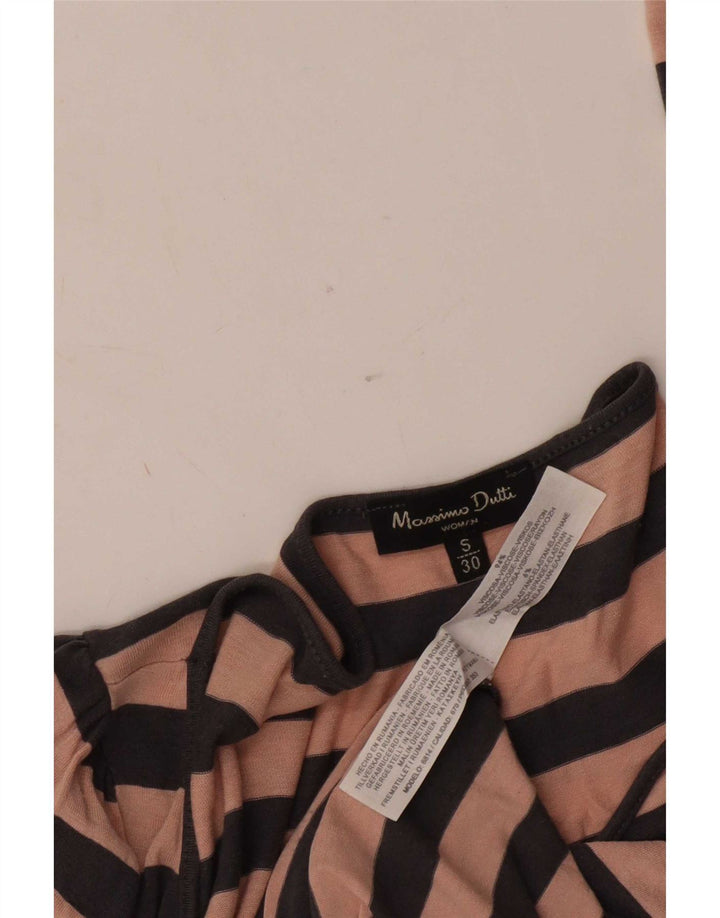 Massimo Dutti Womens Top Long Sleeve UK 10 Small Pink Striped Viscose
