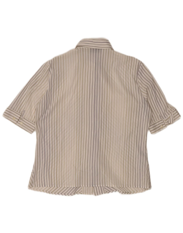 TRUSSARDI JEANS Womens Short Sleeve Shirt Blouse UK 22 3XL White Pinstripe