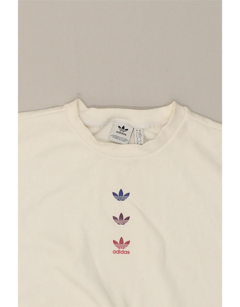 ADIDAS Womens Sweatshirt Jumper UK 6 XS White Cotton Vintage Adidas and Second-Hand Adidas from Messina Hembry 