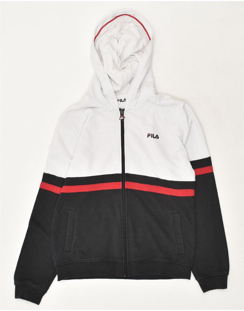 FILA Boys Zip Hoodie Sweater 13-14 Years White Colourblock | Vintage Fila | Thrift | Second-Hand Fila | Used Clothing | Messina Hembry 