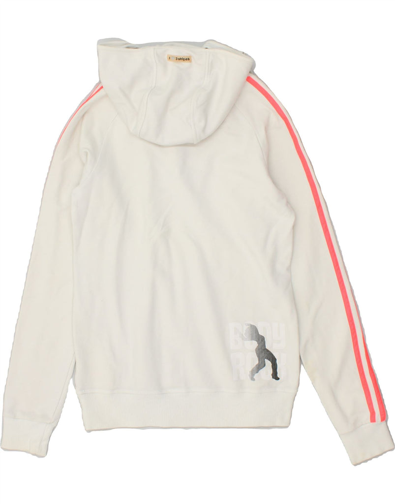 ADIDAS Girls Hoodie Jumper 15-16 Years White Cotton Vintage Adidas and Second-Hand Adidas from Messina Hembry 