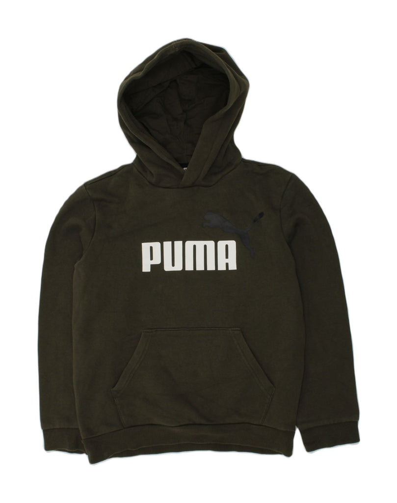 PUMA Boys Graphic Hoodie Jumper UK 11-12 Years Khaki Cotton | Vintage Puma | Thrift | Second-Hand Puma | Used Clothing | Messina Hembry 