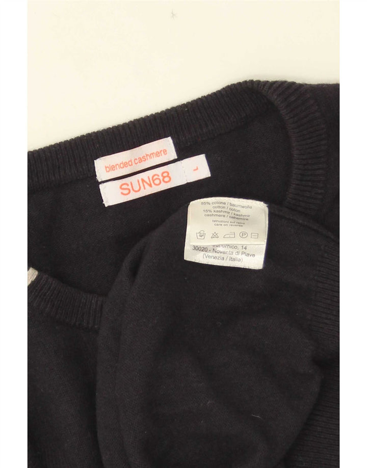 Sun68 Mens Crew Neck Jumper Sweater Large Black Cotton