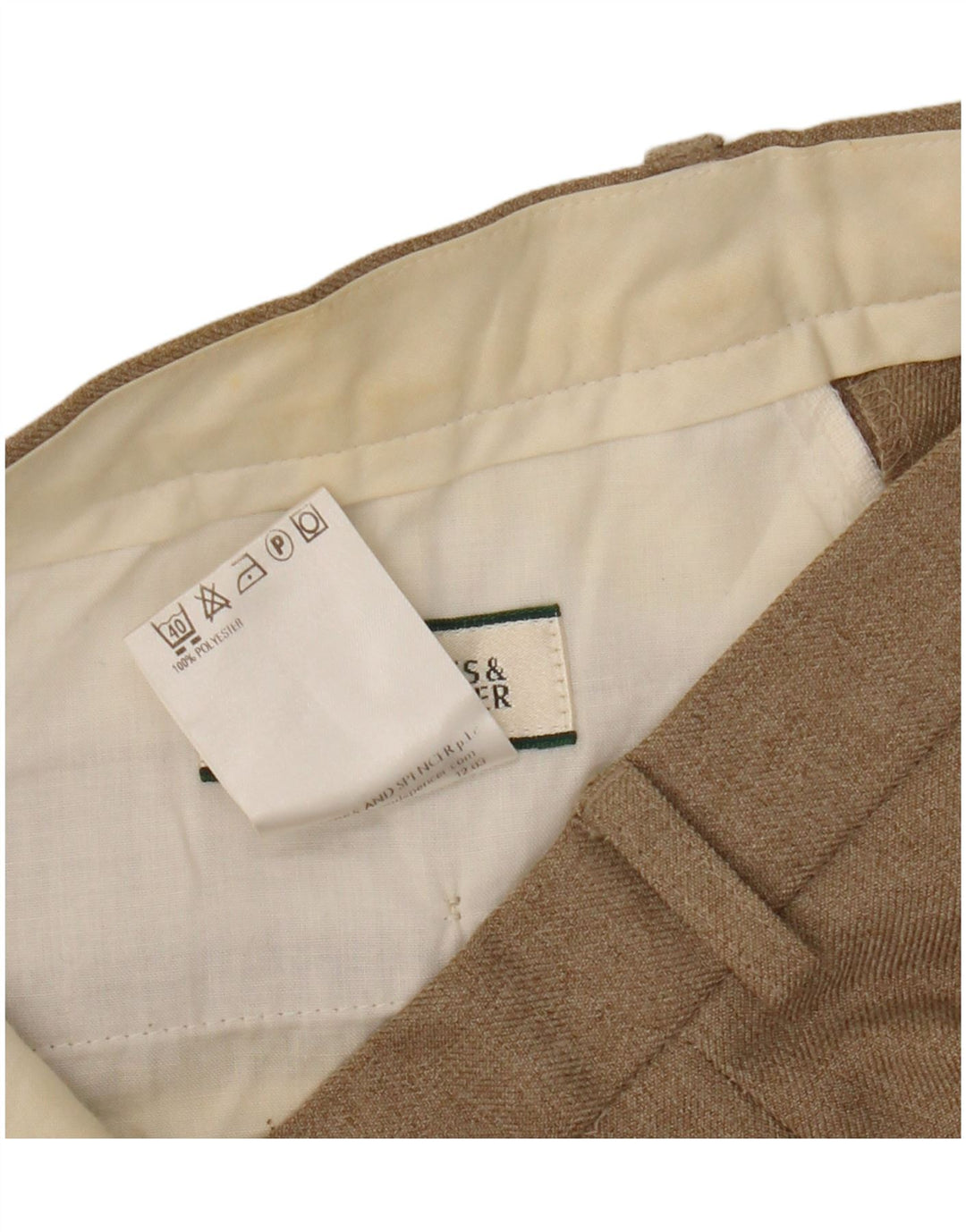 Marks & Spencer Mens Straight Chino Trousers W32 L31 Beige Polyester