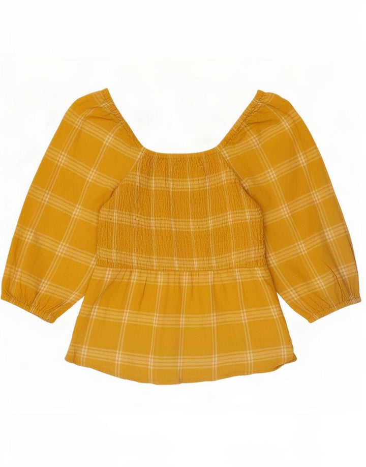 Marks & Spencer Womens Off Shoulder Top UK 12 Medium Yellow Check