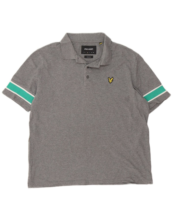 Lyle & Scott Mens Relaxed Fit Polo Shirt Medium Grey Colourblock Cotton