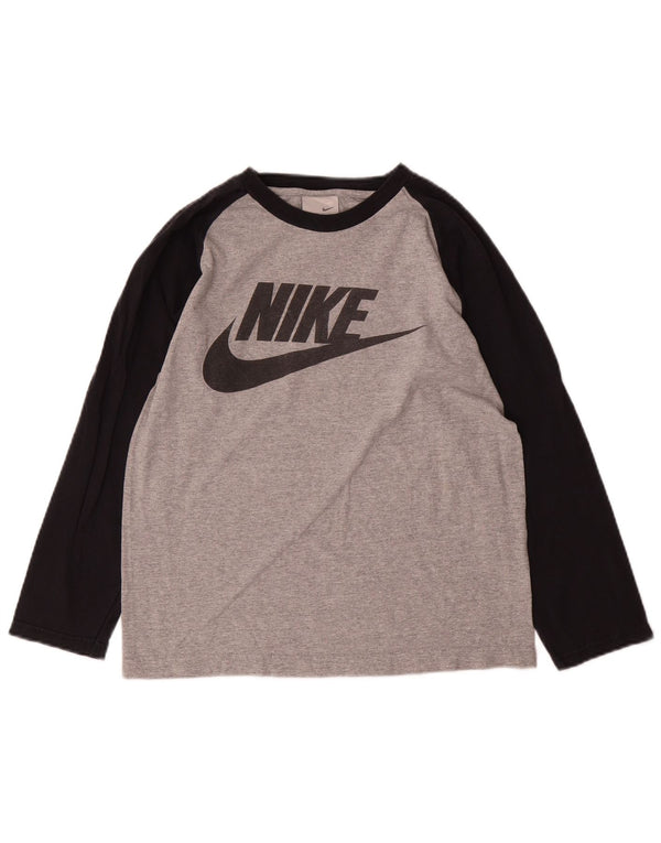 Nike Boys Graphic Top Long Sleeve 10-11 Years Medium Grey Colourblock