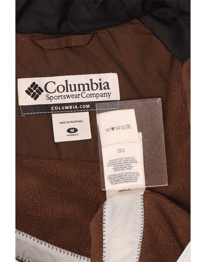 COLUMBIA Womens Hooded Windbreaker Jacket UK 14 Medium Brown Colourblock