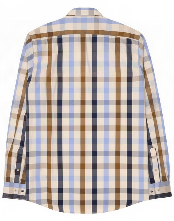 Thomas Maine Mens Tailored Fit Shirt Size 41/42 Large Blue Plaid Cotton
