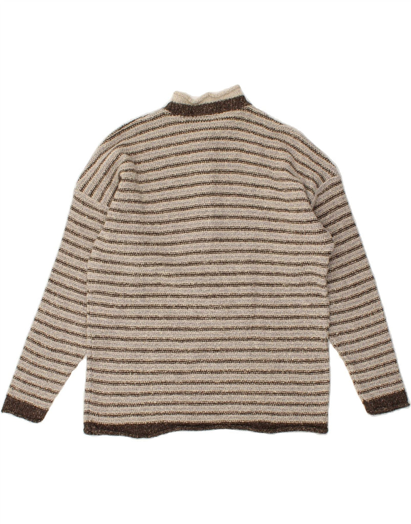 PETER ELLIOT Womens Button Neck Jumper Sweater UK 14 Medium Grey Striped | Vintage Peter Elliot | Thrift | Second-Hand Peter Elliot | Used Clothing | Messina Hembry 