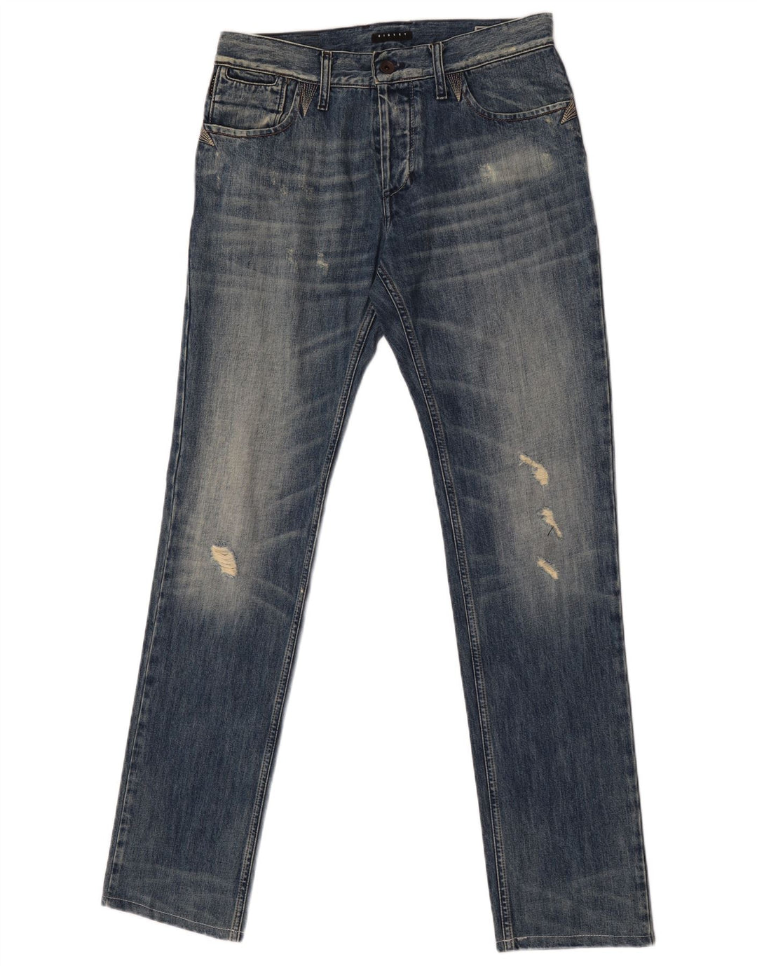 Sisley Mens Distressed Slim Jeans W31 L33 Blue Cotton