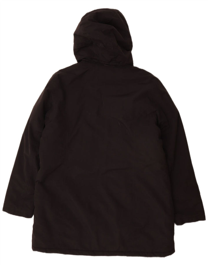 Lands End Womens Hooded Windbreaker Coat UK 16 Large Black Nylon