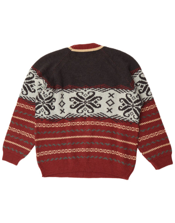 Lemon Mens Crew Neck Jumper Sweater XL Multicoloured Fair Isle Wool