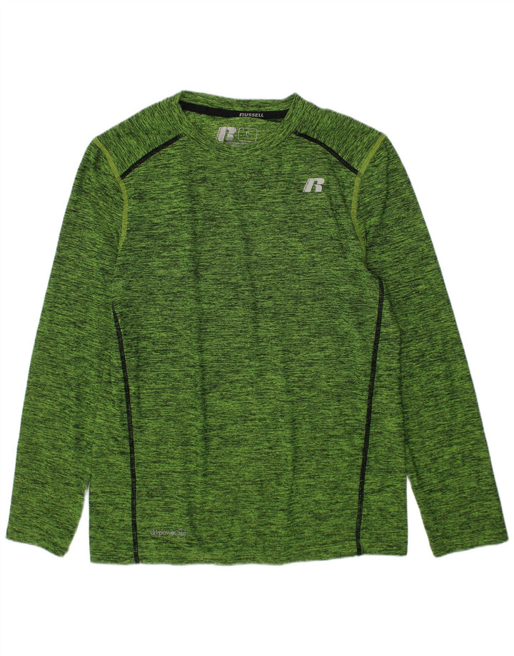 RUSSELL ATHLETIC Boys Dri-Power Top Long Sleeve 7-8 Years Medium Green