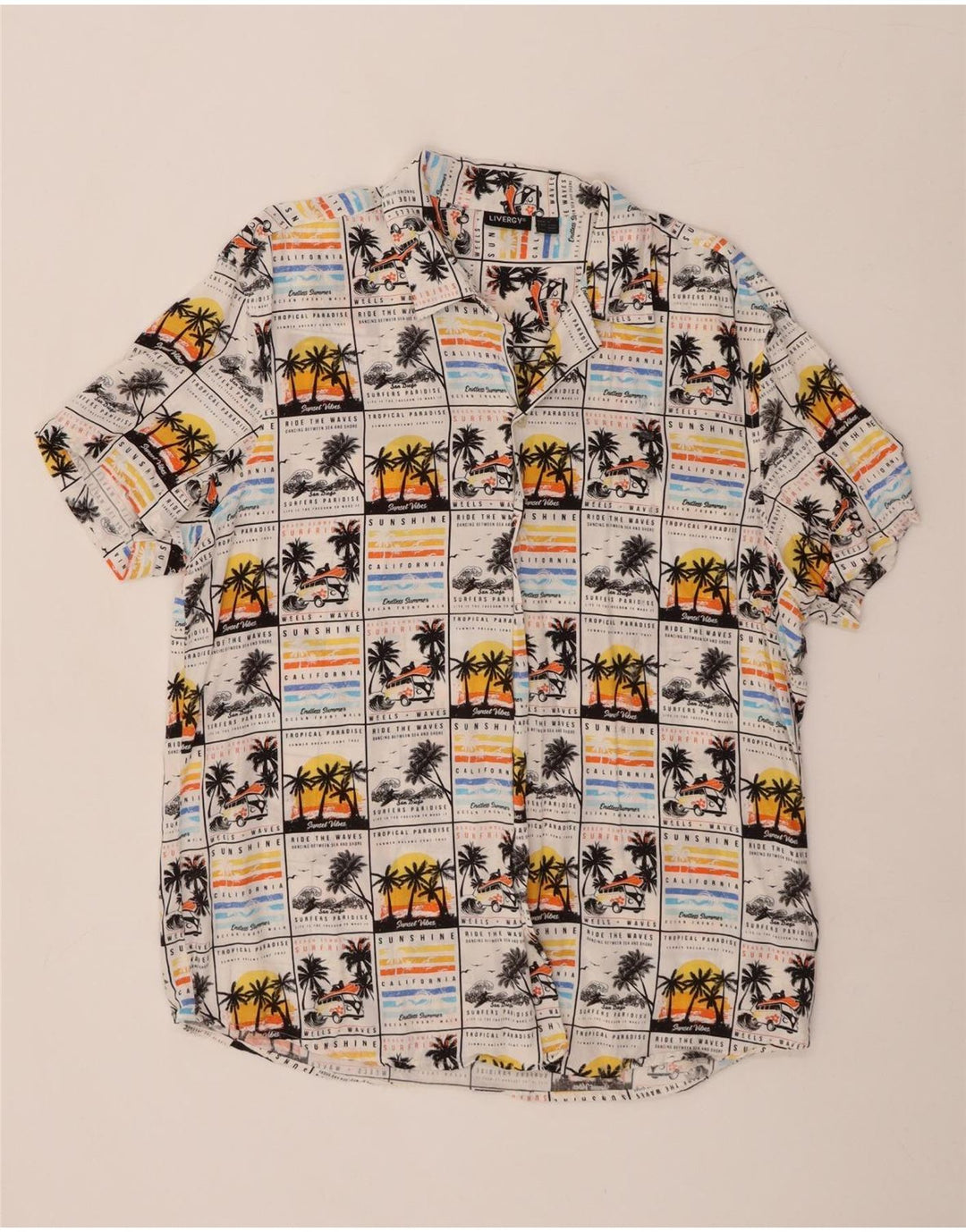 LIVERGY Mens Short Sleeve Shirt Size 43/44 XL White Viscose Hawaiian