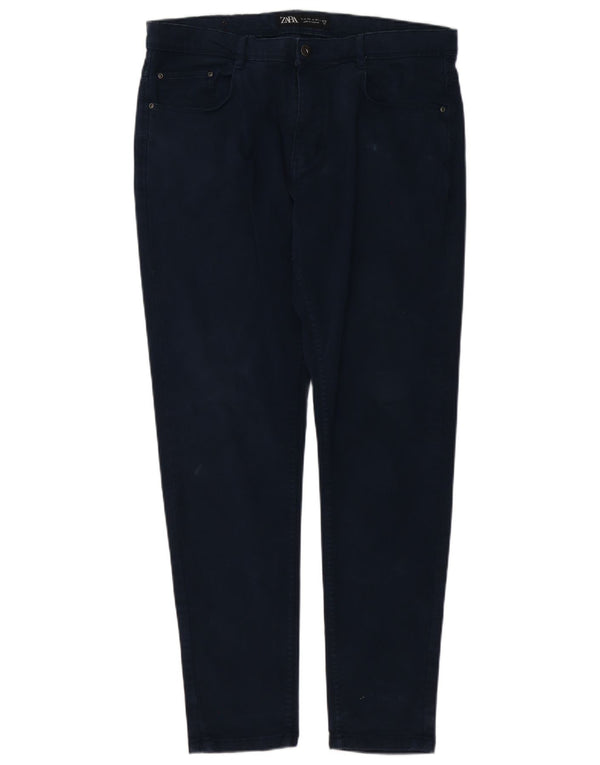 Zara Mens Tapered Casual Trousers EU 44 Large W34 L29 Navy Blue Cotton