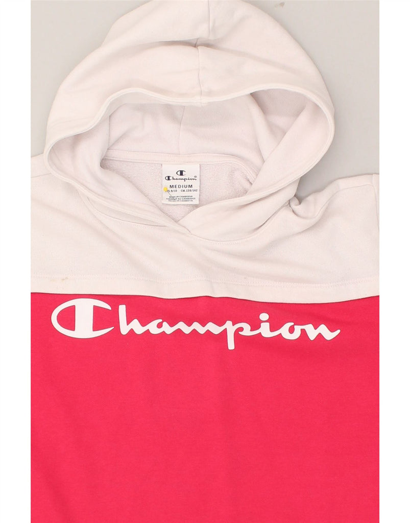 CHAMPION Girls Graphic Hoodie Jumper 9-10 Years Medium  Pink Colourblock | Vintage Champion | Thrift | Second-Hand Champion | Used Clothing | Messina Hembry 