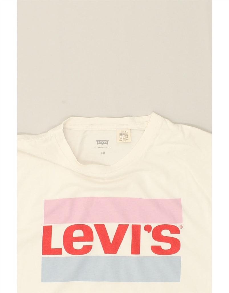 LEVI'S Womens Crop Graphic T-Shirt Top UK 6 2XS White Cotton | Vintage Levi's | Thrift | Second-Hand Levi's | Used Clothing | Messina Hembry 