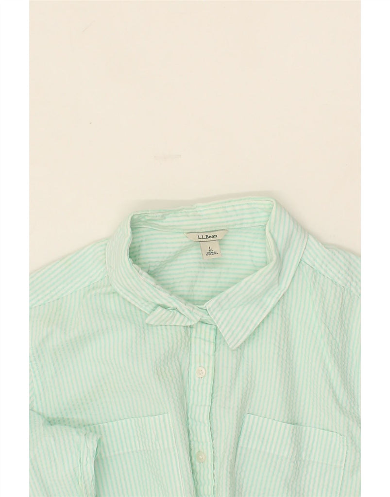 L.L.BEAN Womens Shirt UK 16 Large Turquoise Pinstripe Cotton Vintage L.L.Bean and Second-Hand L.L.Bean from Messina Hembry 