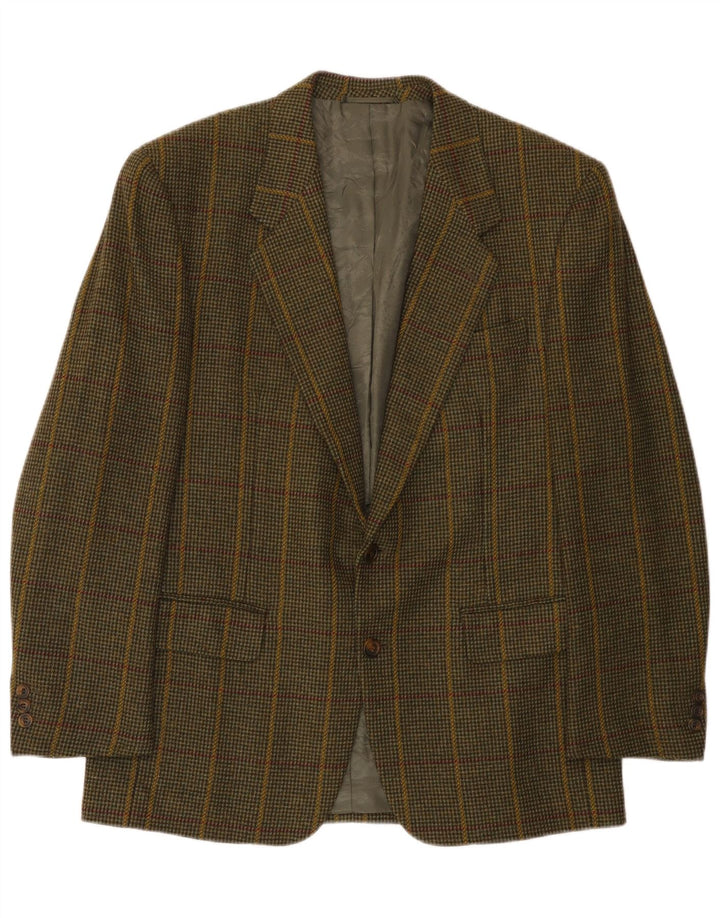 Les Copains Mens 2 Button Blazer Jacket IT 50 Large Green Check Wool
