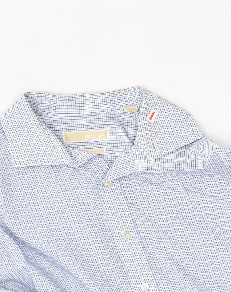 MICHAEL KORS Mens Shirt Size 17 XL Blue Check Cotton | Vintage | Thrift | Second-Hand | Used Clothing | Messina Hembry 