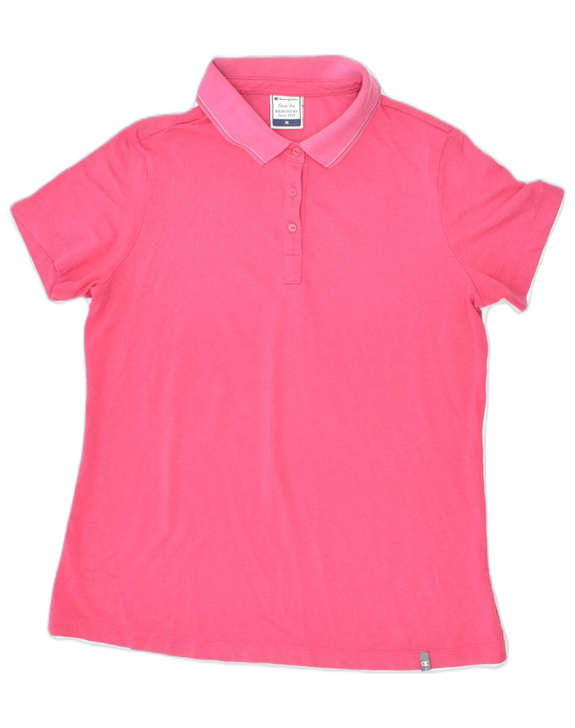 CHAMPION Womens Easy Fit Polo Shirt UK 12 Medium Pink Cotton | Vintage | Thrift | Second-Hand | Used Clothing | Messina Hembry 