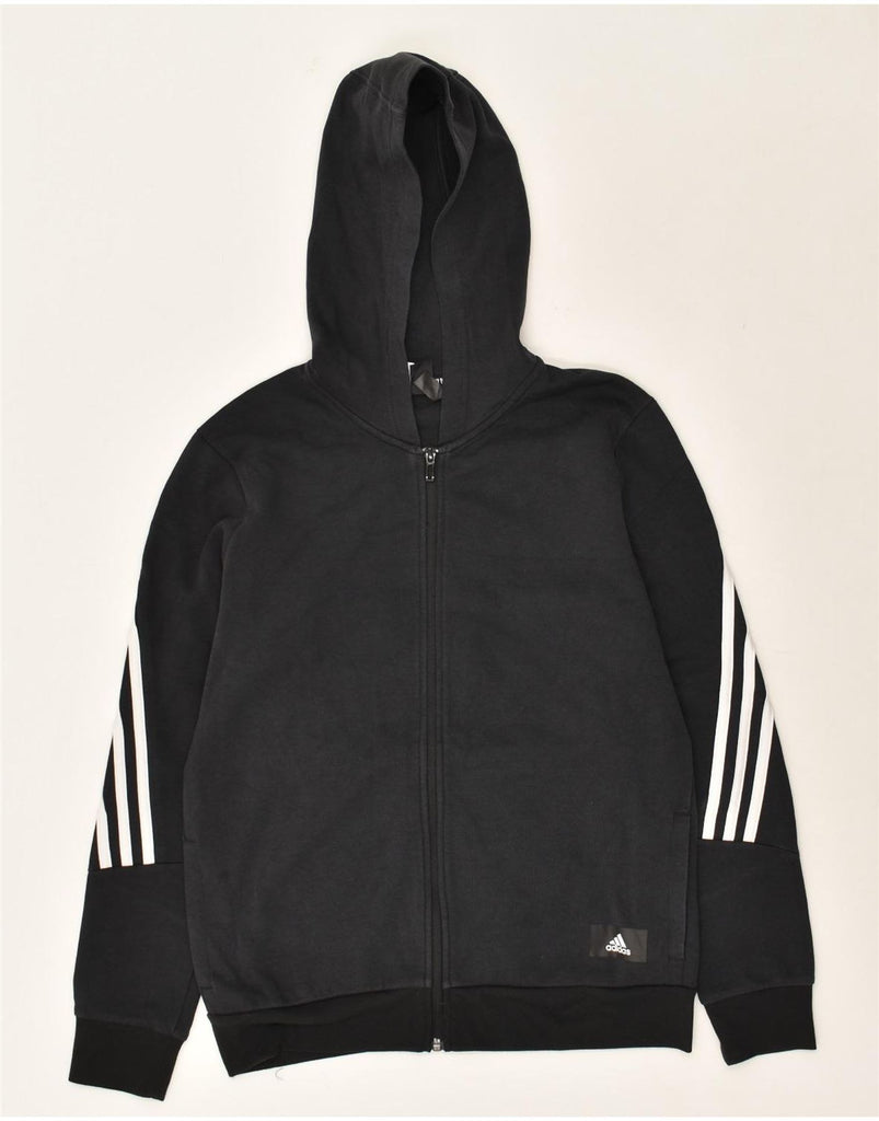 ADIDAS Boys Zip Hoodie Sweater 13-14 Years Black Cotton | Vintage Adidas | Thrift | Second-Hand Adidas | Used Clothing | Messina Hembry 