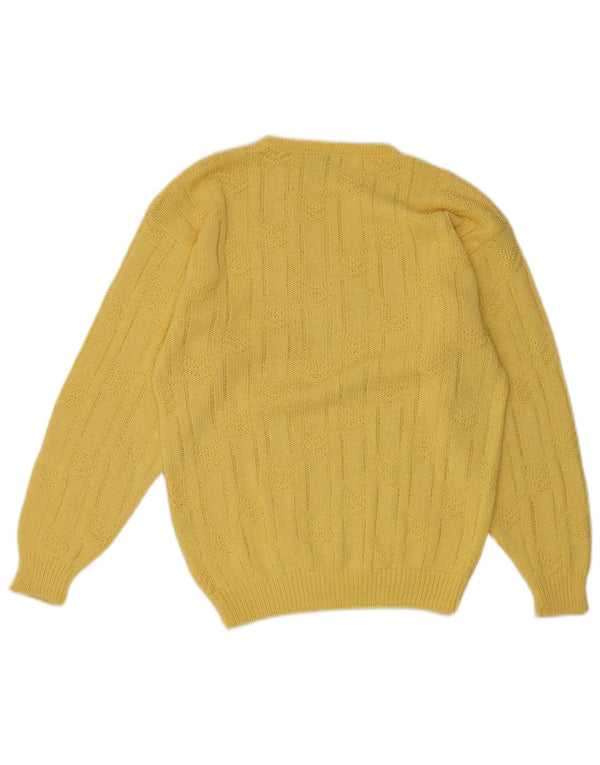 Stefanel Womens Crew Neck Jumper Sweater UK 10 Small Yellow Geometric