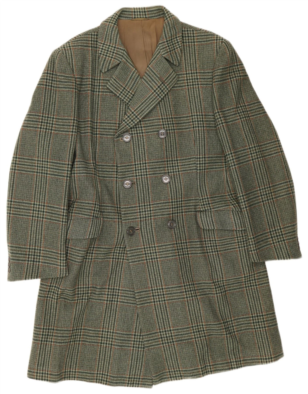 Marzotto Mens Double Breasted Coat UK 38 Medium Green Houndstooth