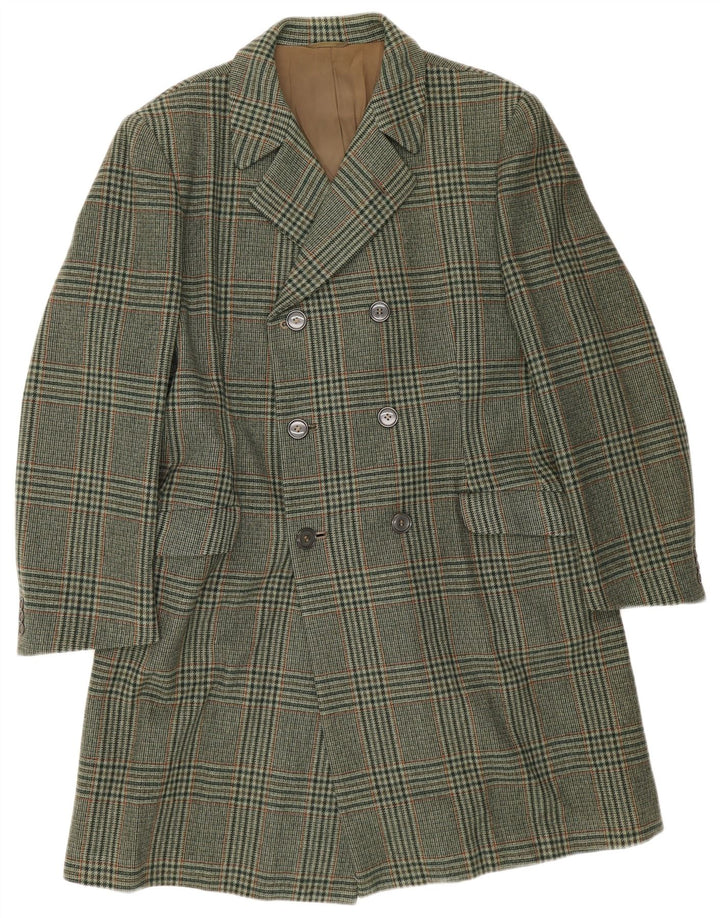 Marzotto Mens Double Breasted Coat UK 38 Medium Green Houndstooth