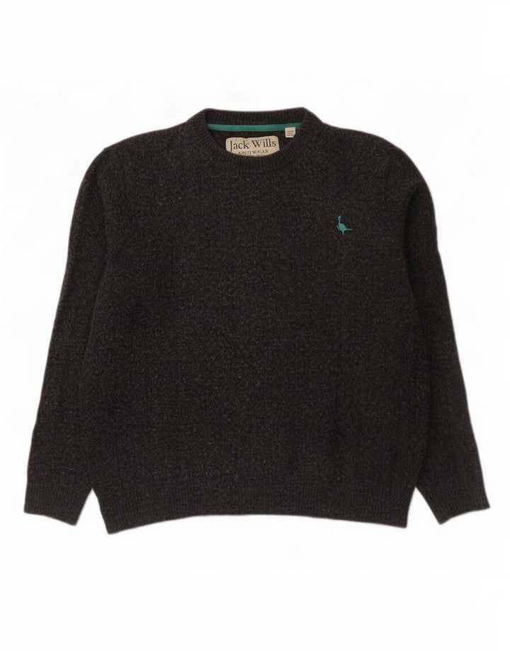 Jack Wills Mens Crew Neck Jumper Sweater Medium Grey Merino Wool
