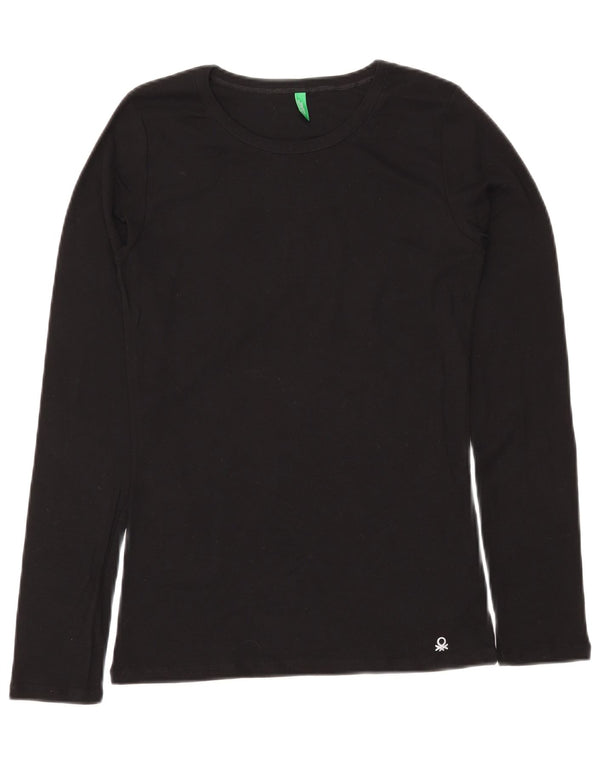 BENETTON Womens Top Long Sleeve UK 14 Large Black Cotton