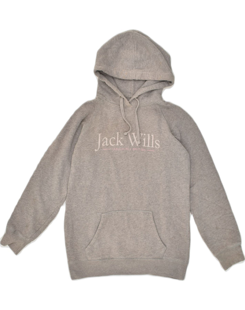 JACK WILLS Womens Graphic Hoodie Jumper UK  8 Small  Grey Cotton | Vintage Jack Wills | Thrift | Second-Hand Jack Wills | Used Clothing | Messina Hembry 