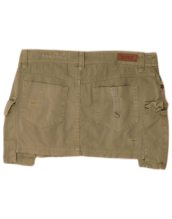 Roxy Womens Distressed Mini Cargo Skirt UK 8 Small W29  Khaki Cotton