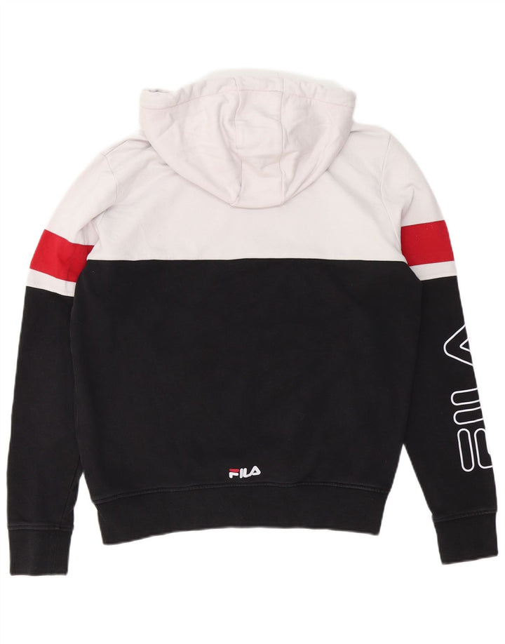 FILA Mens Graphic Hoodie Jumper XS Black Colourblock Cotton