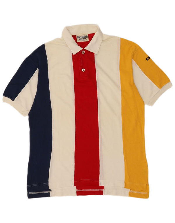 Sisley Mens Polo Shirt Large Multicoloured Striped Cotton