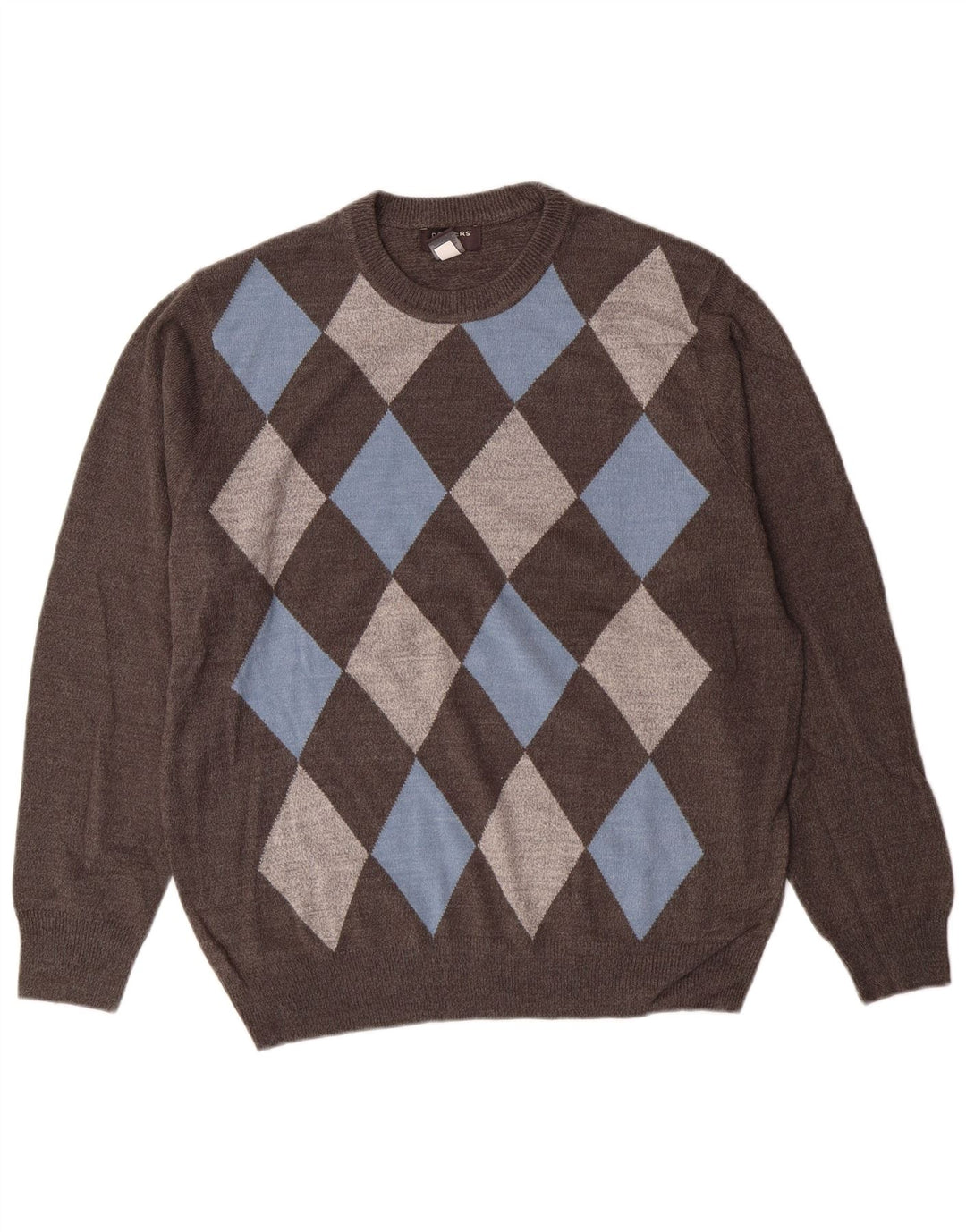 Dockers Mens Crew Neck Jumper Sweater Large Grey Argyle/Diamond Acrylic