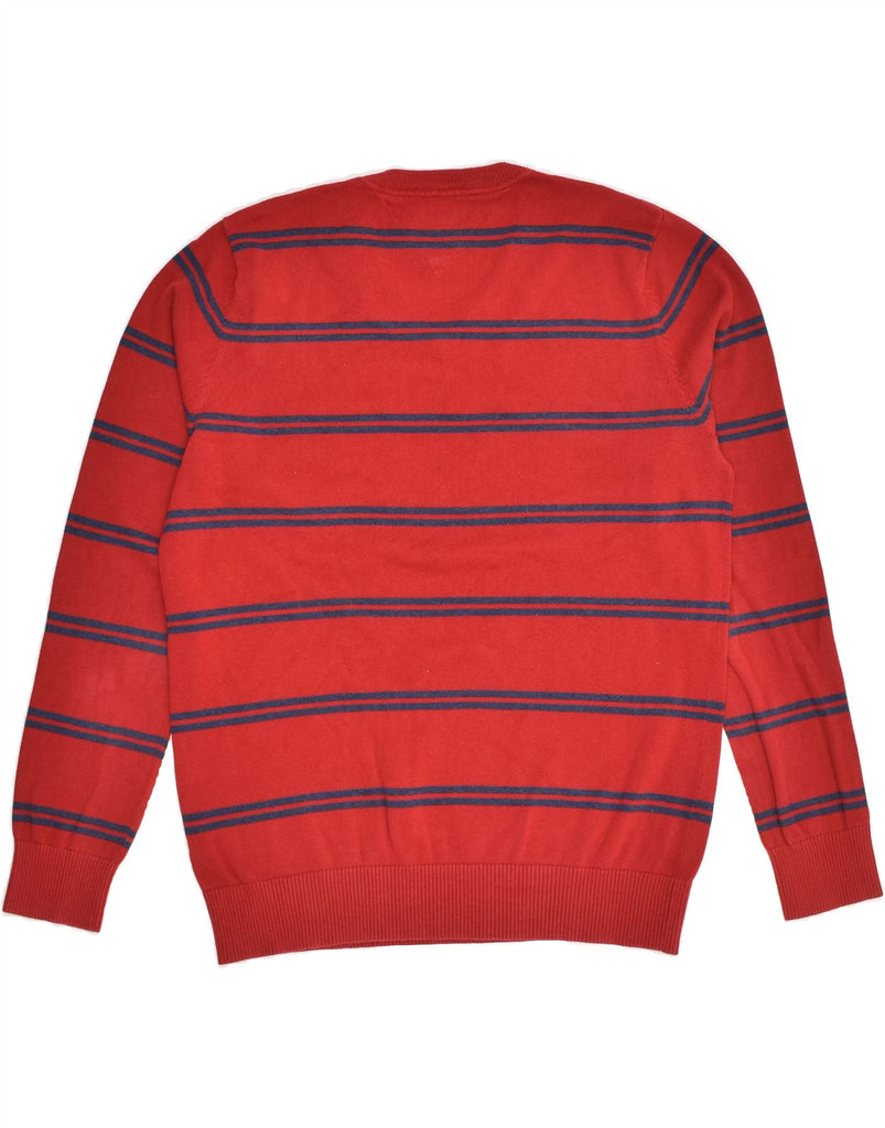 TOMMY HILFIGER Mens V-Neck Jumper Sweater Large Red Striped Cotton | Vintage Tommy Hilfiger | Thrift | Second-Hand Tommy Hilfiger | Used Clothing | Messina Hembry 