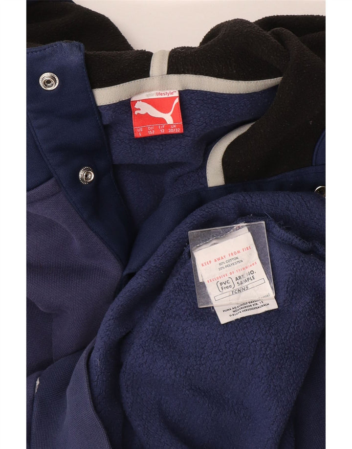 PUMA Boys Button Neck Hoodie Jumper 11-12 Years Navy Blue Cotton