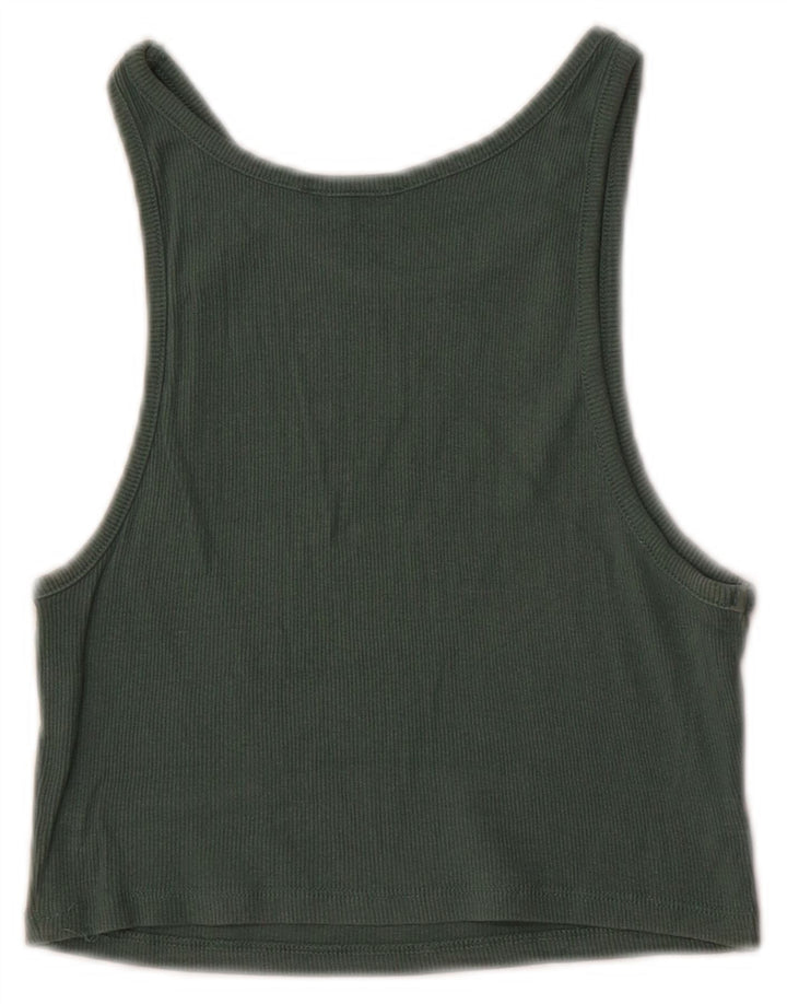 Zara Womens Crop Vest Top UK 12 Medium Green Cotton