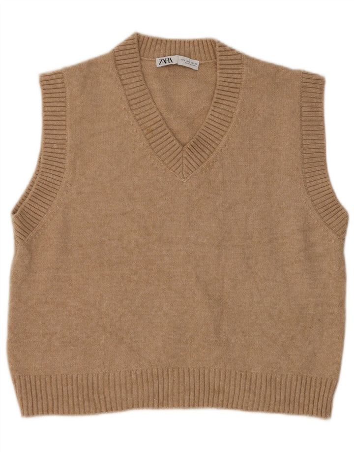 Zara Womens Vest Tank Top UK 16 Large Beige Polyester