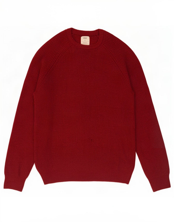 Marks & Spencer Mens Crew Neck Jumper Sweater Medium Burgundy Flecked